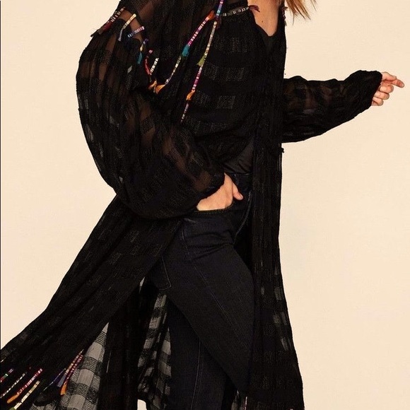 Adorable black long light jacket or coverup - Picture 3 of 3